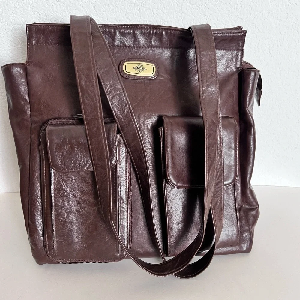 Vintage Bentley Brown Leather Shoulder Work Commuter Travel Bag Unisex